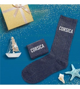 Chaussettes Corsica paillettes bleu foncé